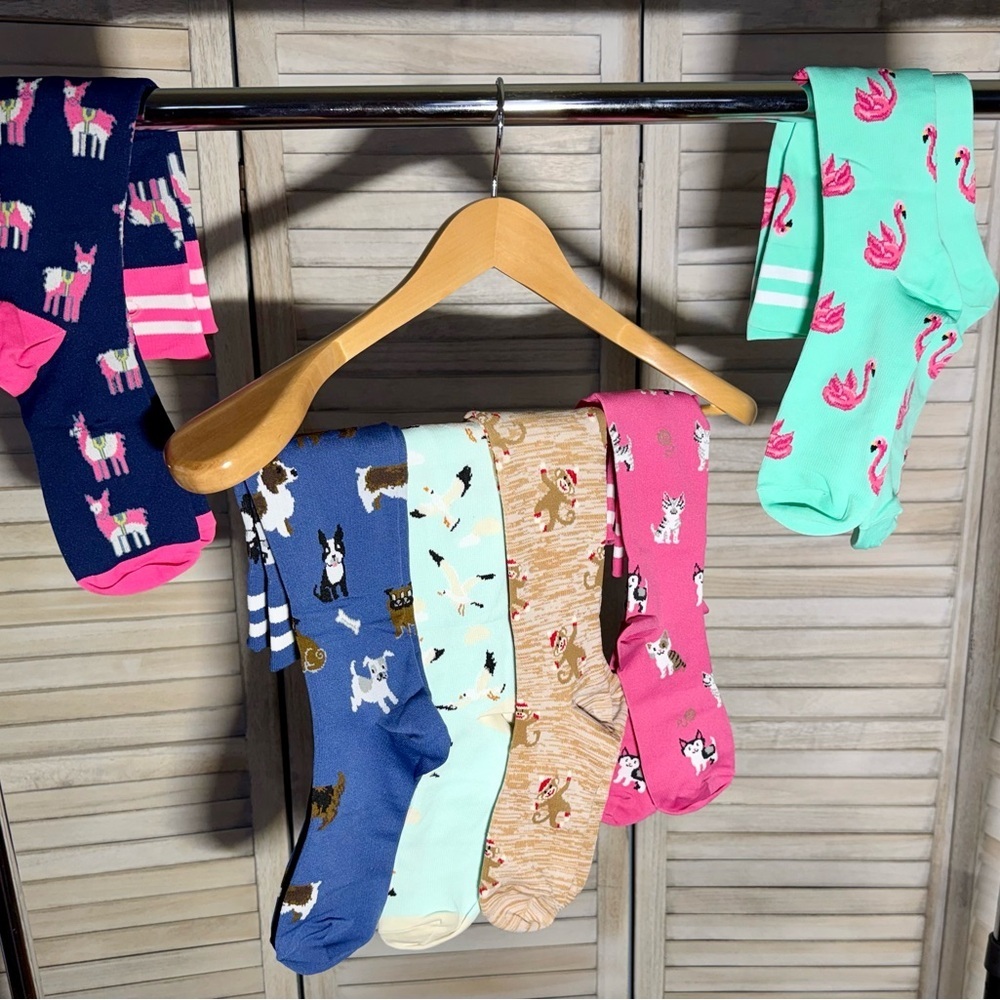 Set of 6 Colorful Animal Print Compression Socks